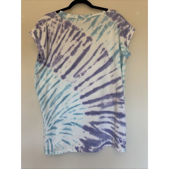 Mono B Blue Purple Tie Dye Raw Neckline Tee Tshirt Shirt Womens Large NEW NWT - Picture 7 of 11